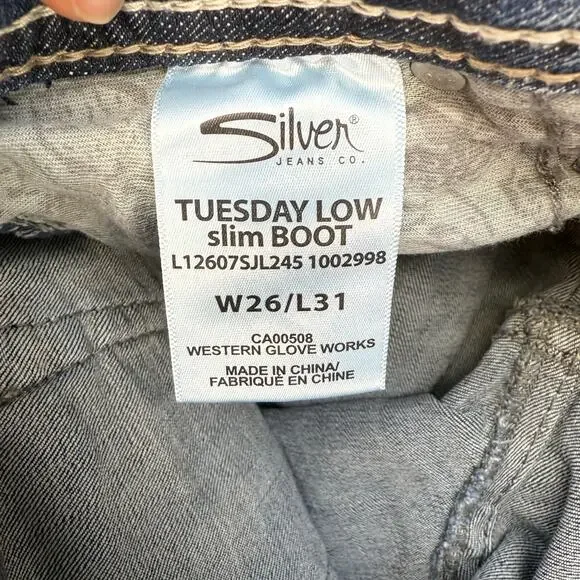 Silver Jeans Women's 26x31 (2) Blue Tuesday Fit Low Slim Boot Western NWT - Picture 7 of 14